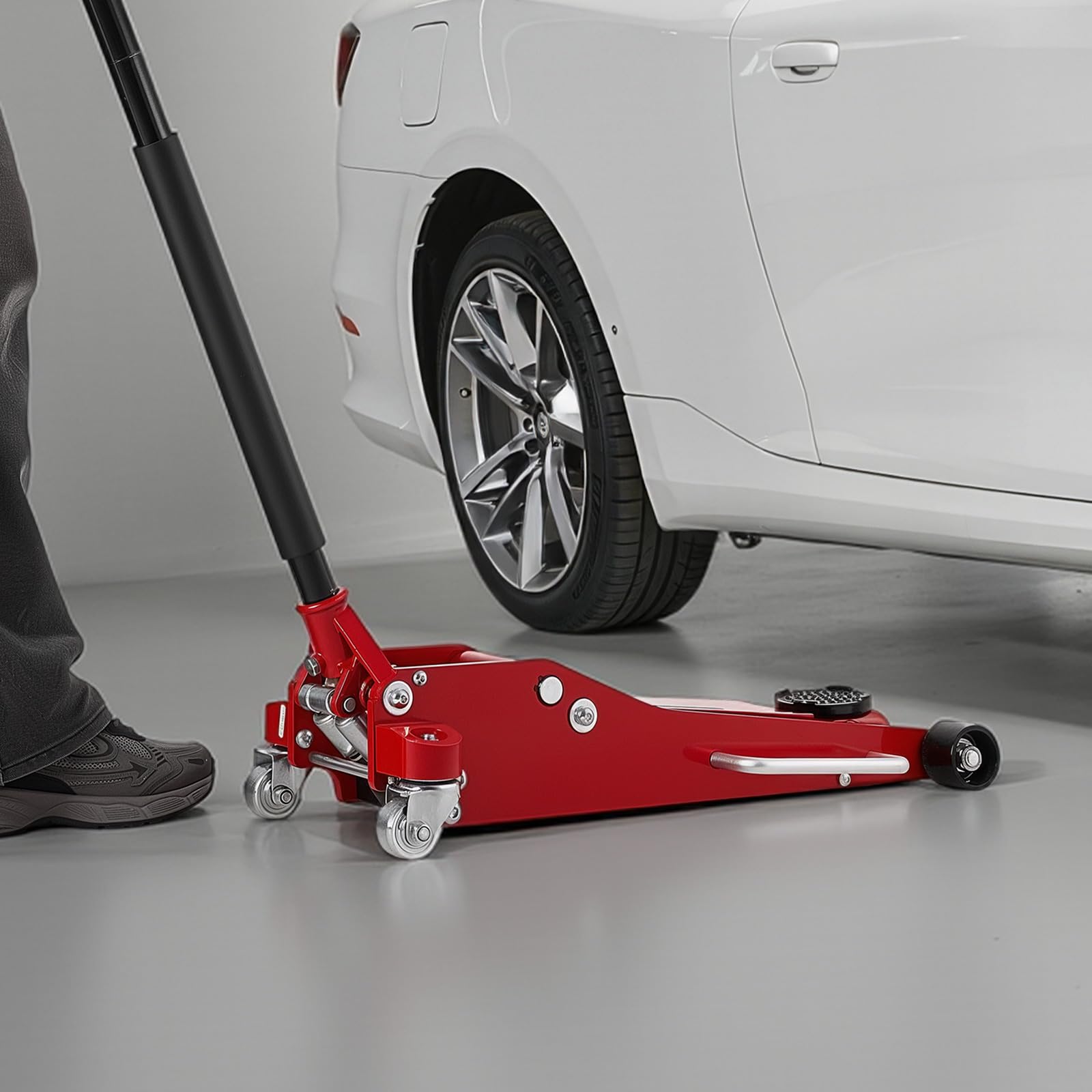 VEVOR Gato de Perfil Bajo Capacidad de 3 t, Gato Hidráulico con Bomba de Elevación Rápida de Pistón Doble, Rango de Elevación 85-515 mm, para Autos Deportivos, SUV, Camionetas, Vehículos, Rojo