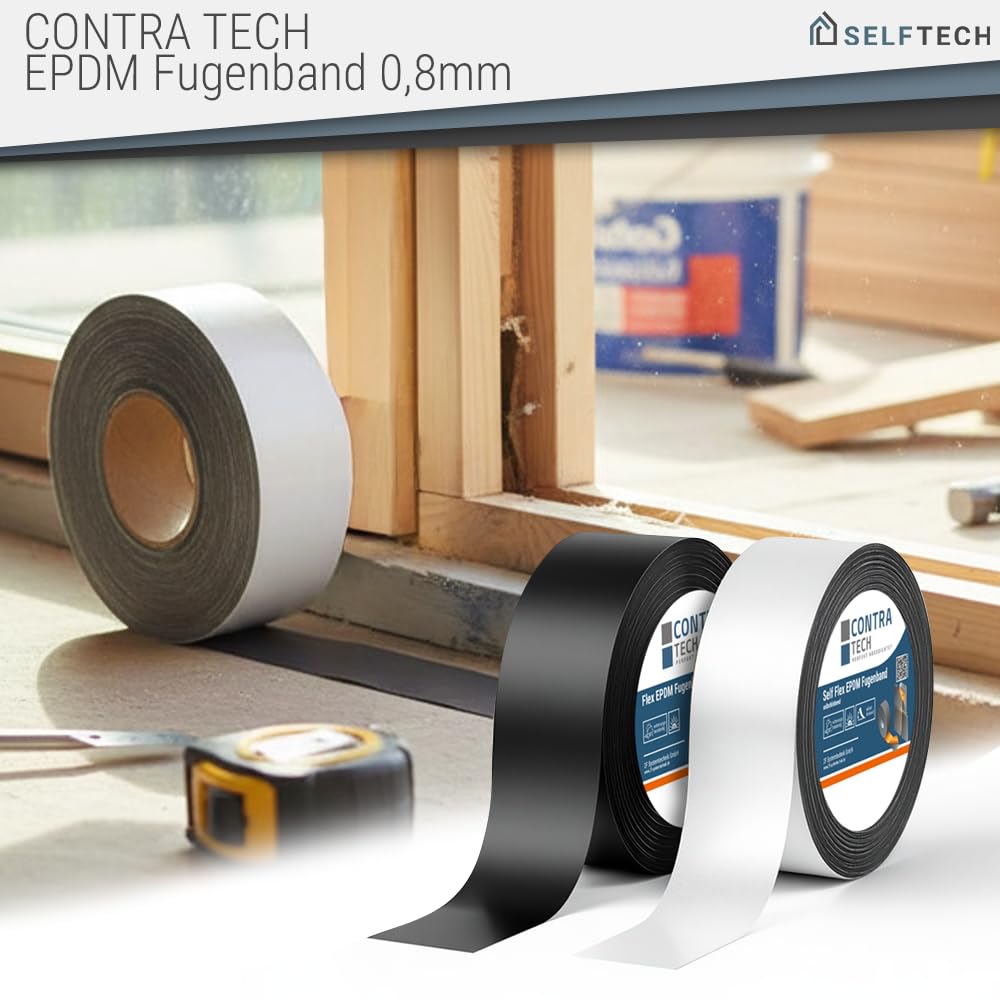 EPDM Fugenband 0,8 mm | Selbstklebend oder ohne Klebung | 36–130 mm Breite | UV- & Witterungsbeständig | EPDM Dichtband für Fenster, Fassade, Dach & Anschlussfugen (Selbstklebend – 25 m, 80mm)