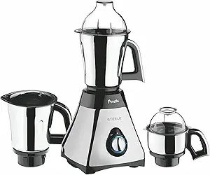 Preethi Steele 3-Jar Mixer Grinder, 550-Watt, Silver