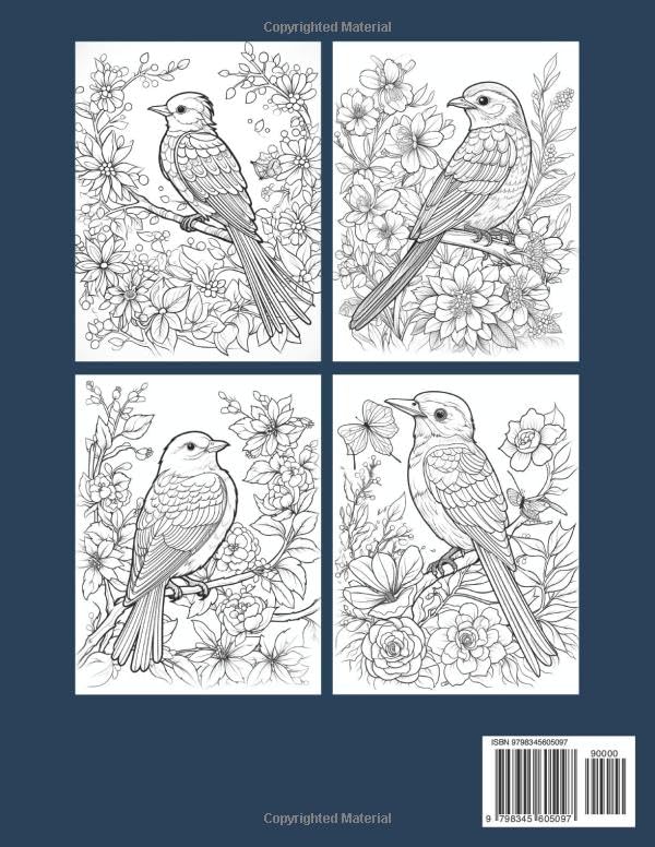 100 Page Birds And Flowers Coloring Book For Adult: Beautiful Birds Coloring Book Birds and Flowers Large Print Designs for Adults and Seniors with ... Page Birds And Flowers Coloring Book) - Image 2