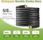 Beitopamz Garden Hose 50 ft x 5/8 in Heavy Duty Water Hose, Flexible and Durable, Lightweight Rubber Hybrid Hose, Leak-Free Connections, Male to Female 3/4'' Brass Fittings for Patio, Lawn, Black