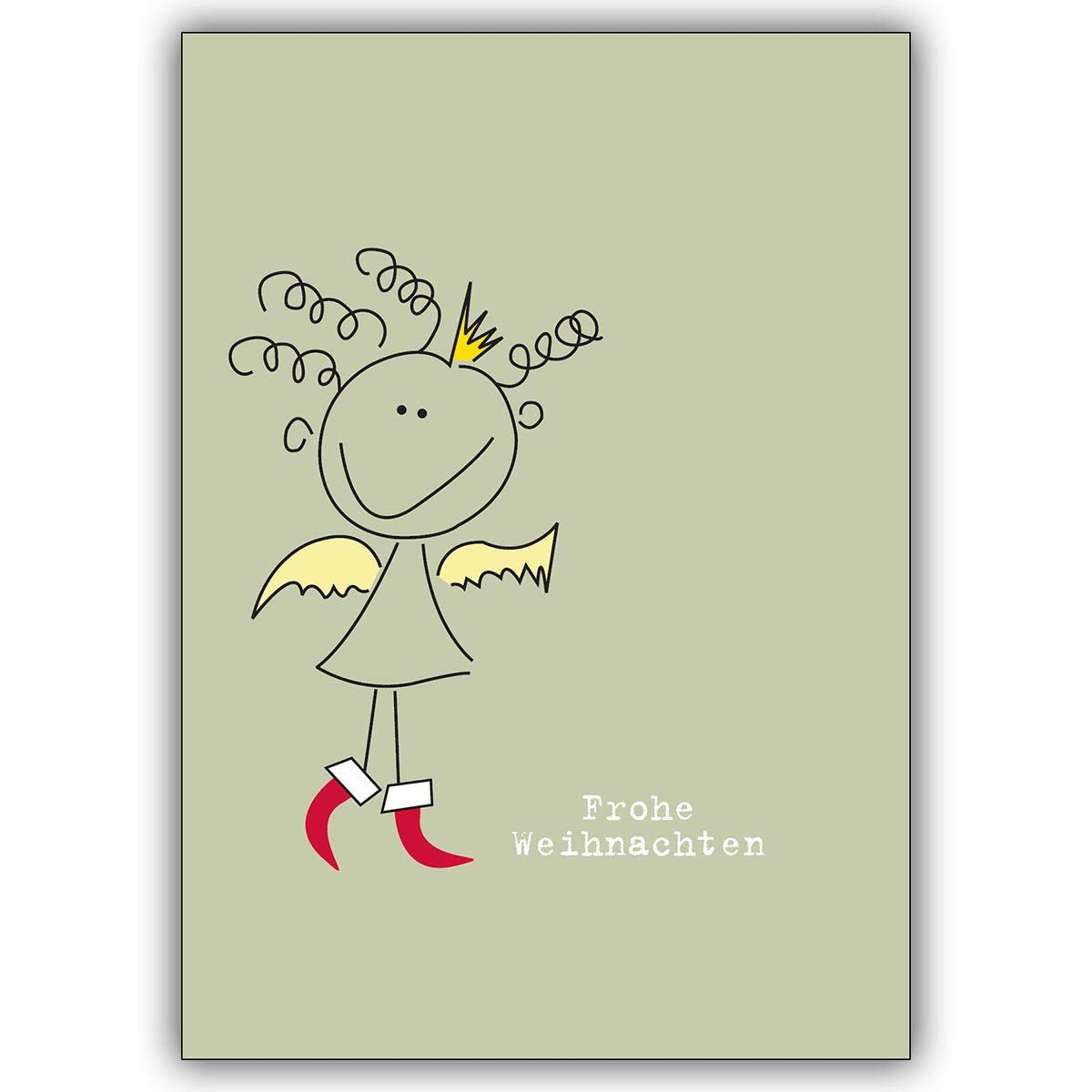 20er Set Lustige persönliche Weihnachtskarten mit schickem Weihnachts-Engel in roten Stiefelchen, ihr Text innen (Var8) drucken lassen geschäftlich & privat: Frohe Weihnachten