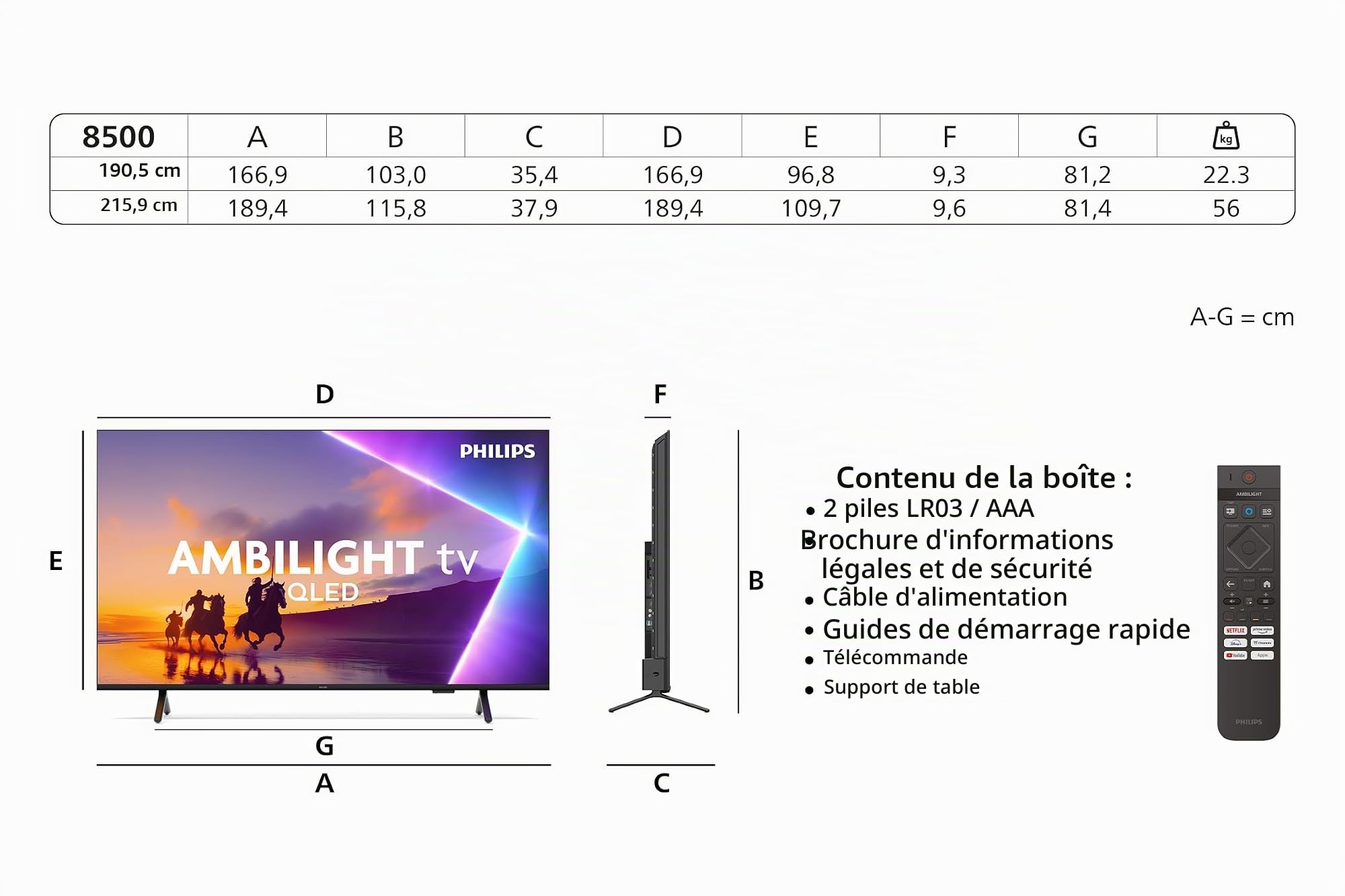 PHILIPS 85PUS8500 Ambilight - TV QLED 85 (215 cm) - 4K UHD 3840x2160 - Dolby Atmos - Smart TV - 3xHDMI