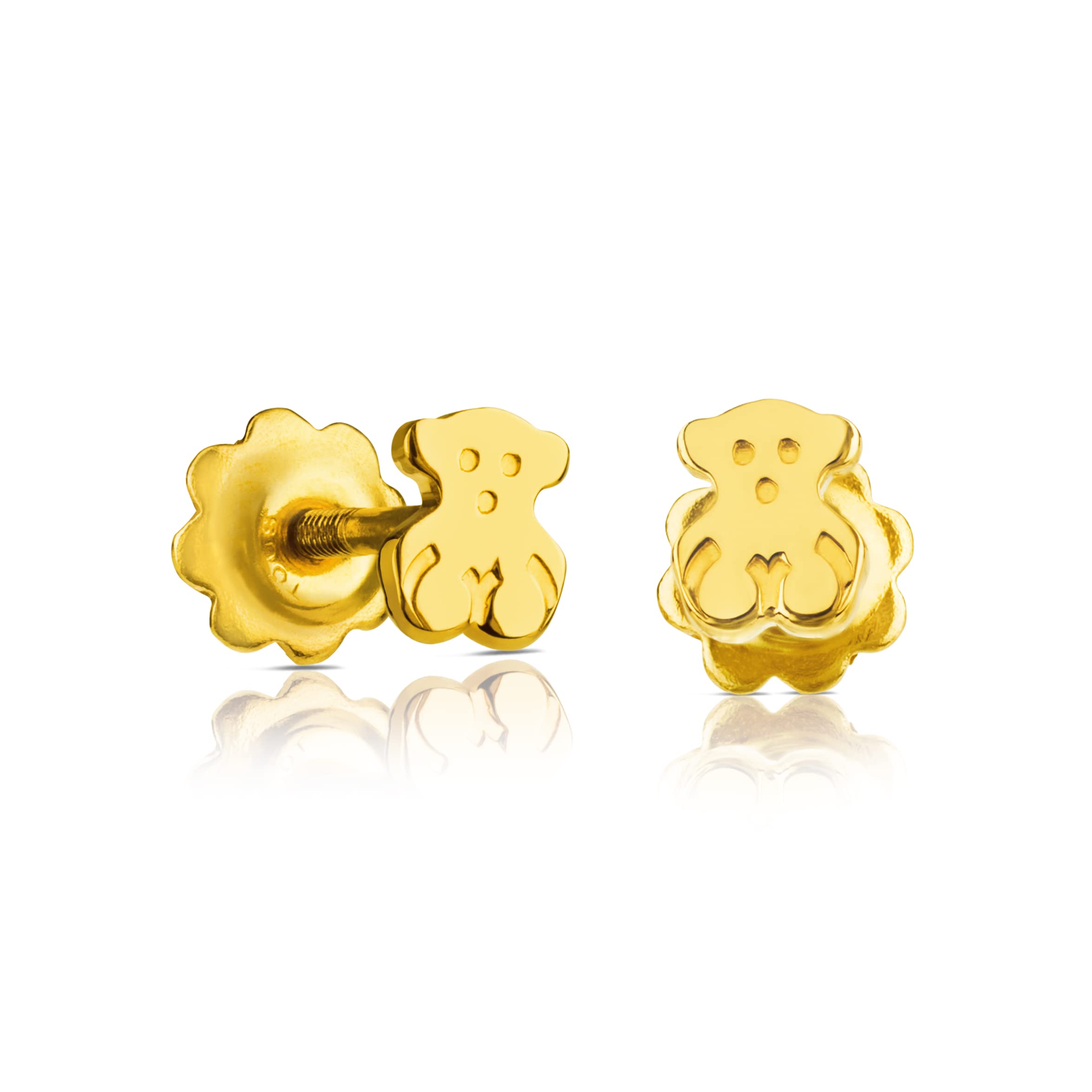 TOUSPendientes de Oro Amarillo de 18kt para Bebés y Niña, con Motivo de Oso, Discreto y Clásico, Colección Baby