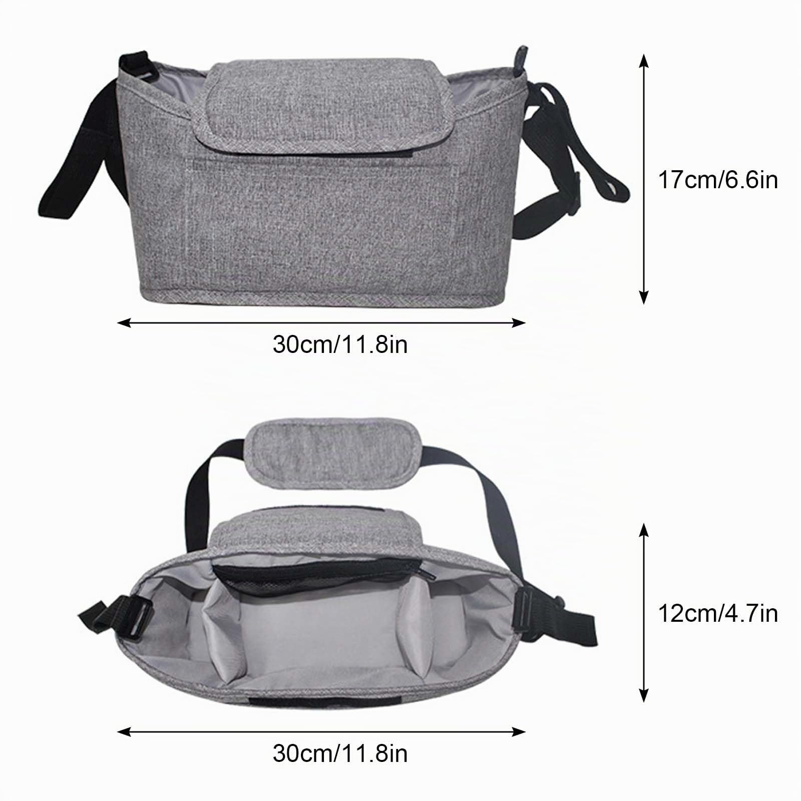 Universel Organisateur de Poussette et Landau, Sac de Rangement pour Poussette avec Sangle D'épaule, Porte-Gobelets Poche Grande Capacité pour Téléphone et pour Bébé Accessoire (Noir)