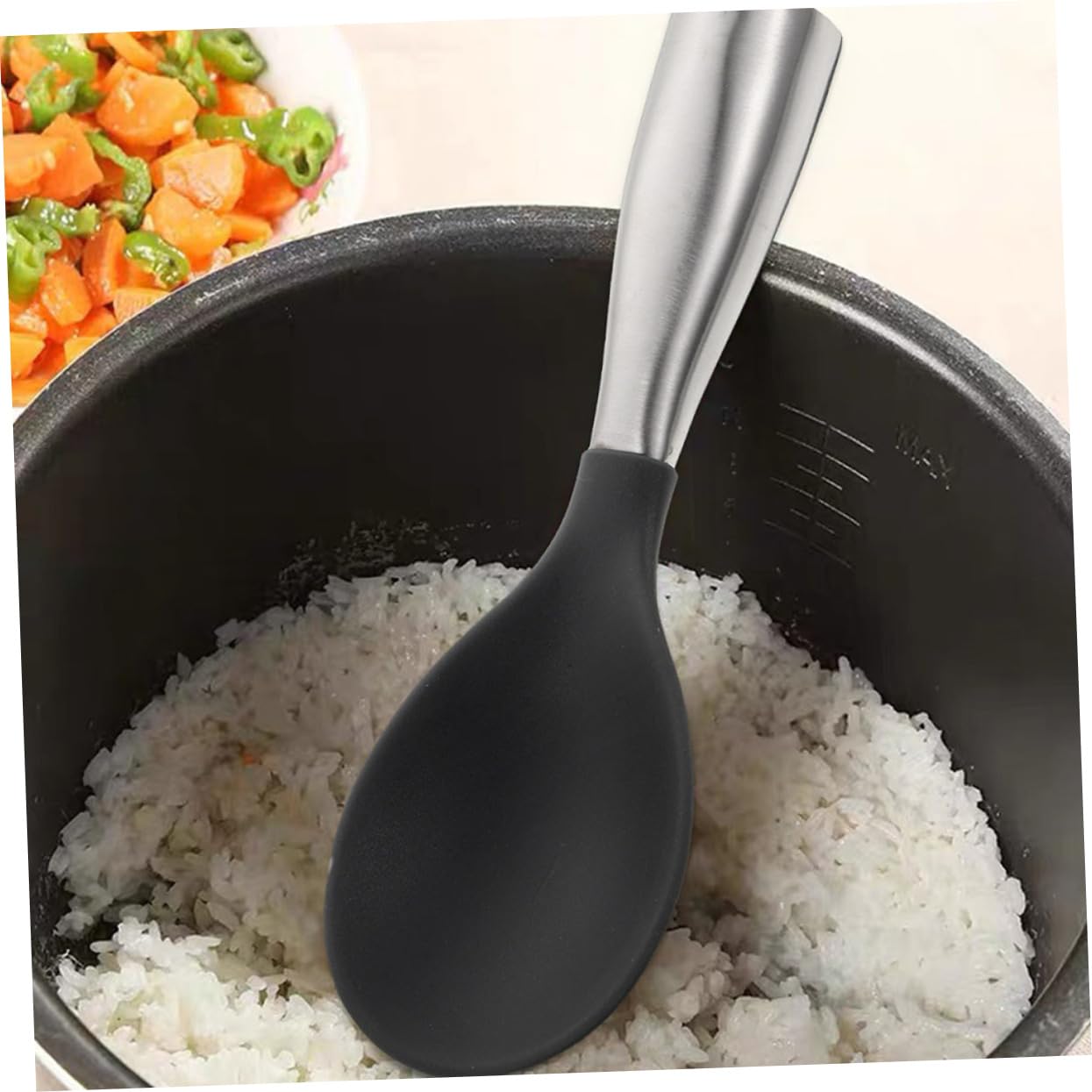 VINTORKY 2pcs Rice Spoon Non- Stick Rice Paddle Chinese Soup Spoons Mountable Rice Paddle Kitchen Rice Paddle Stand- up Rice Spatula Cooker Rice Shovel Rice Cooker Spoons Grey