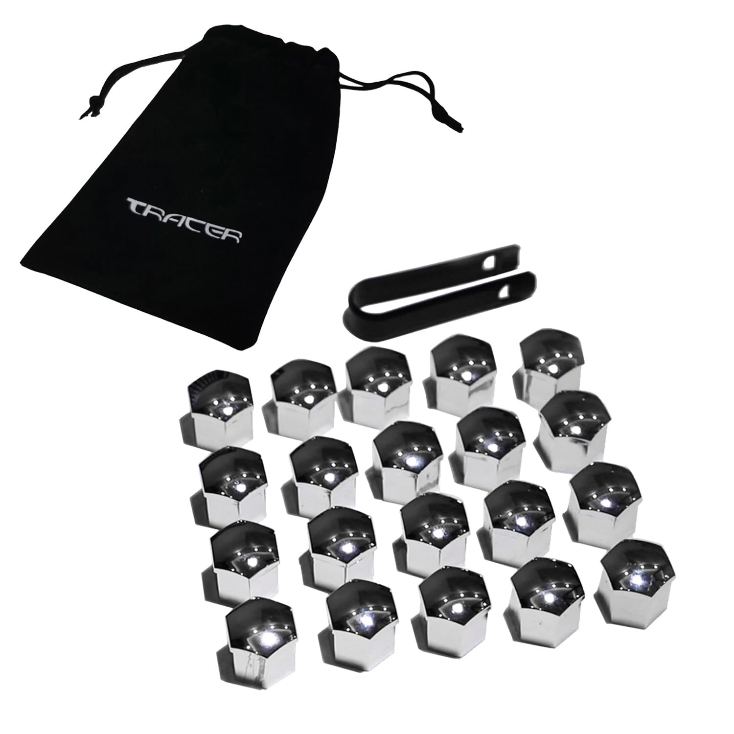 TRACER Radschrauben Radmuttern Abdeckkappen - 20x Radschraubenkappen 17 mm Silber - Radmutternkappen - UNIVERSAL Kunstsoff Kappen Abdeckungen