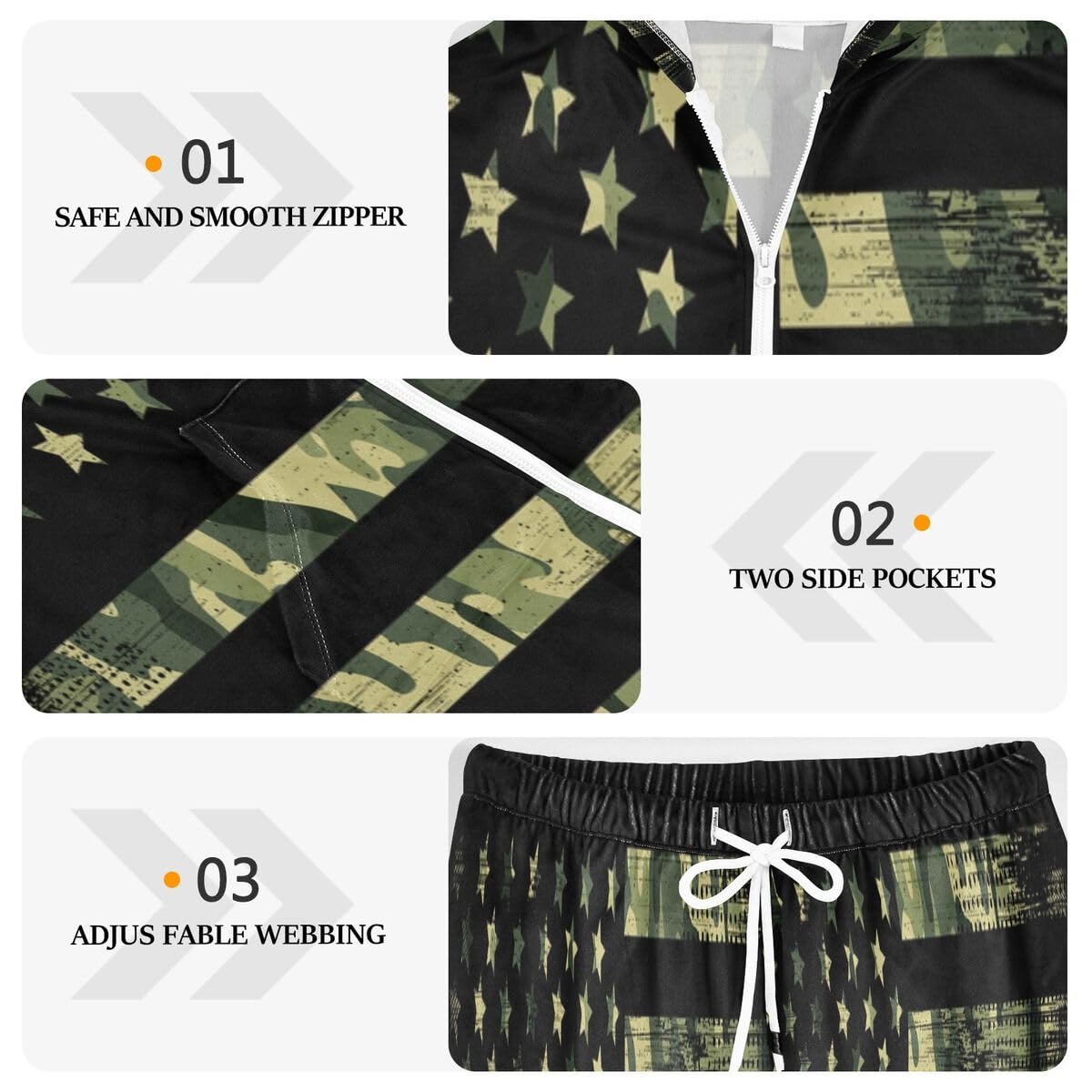 Conjunto deportivo de 2 piezas para mujer, diseño de bandera estadounidense, de manga larga, diseño de camuflaje