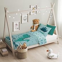 Children's Bed Linen Set 100 x 135 + 40 x 60 cm with Cute Print Motifs 100% Cotton Zip Easy Care (Dino)