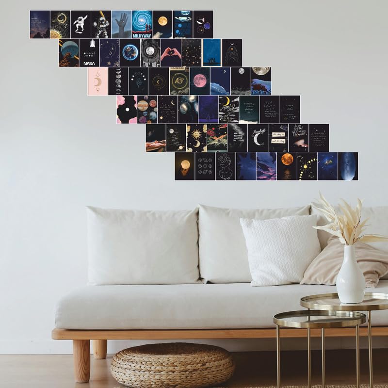 Image of POSTERONN Space Aesthetic Wall Collage Kit 54 PCS 4x6 Inch Galaxy Posters | Self Adhesive Room Decor for Bedroom Study Dorm | Cosmic Theme Photo Cards for Wall Decoration | Gift for Teens Friends