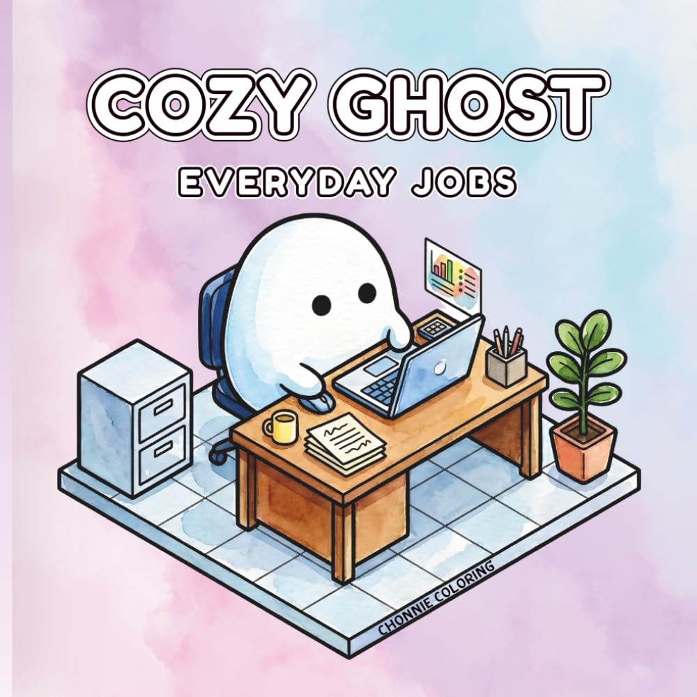 Cozy Ghost Everyday Jobs: A Kawaii Isometric Coloring Book Featuring Cute Spooky Spirits and Fun Professions for Stress Relief for Kids, Teens, and Adults