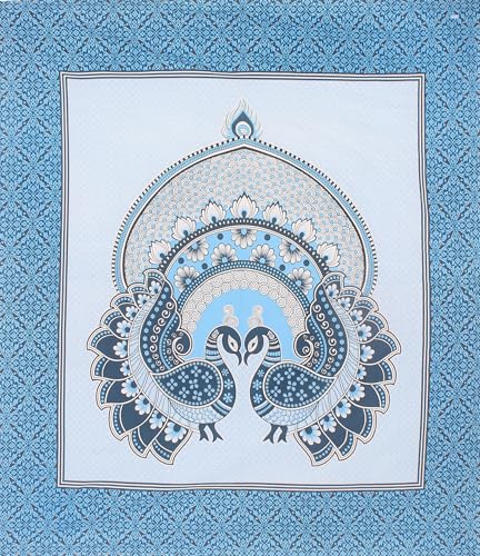 Image of JAIPUR PRINTS 100% Cotton Bedsheet for Double Size Bed Rajasthani Jaipuri Printed with 2 Pillow Covers 90x100 inch 235x215 cm (Blue)