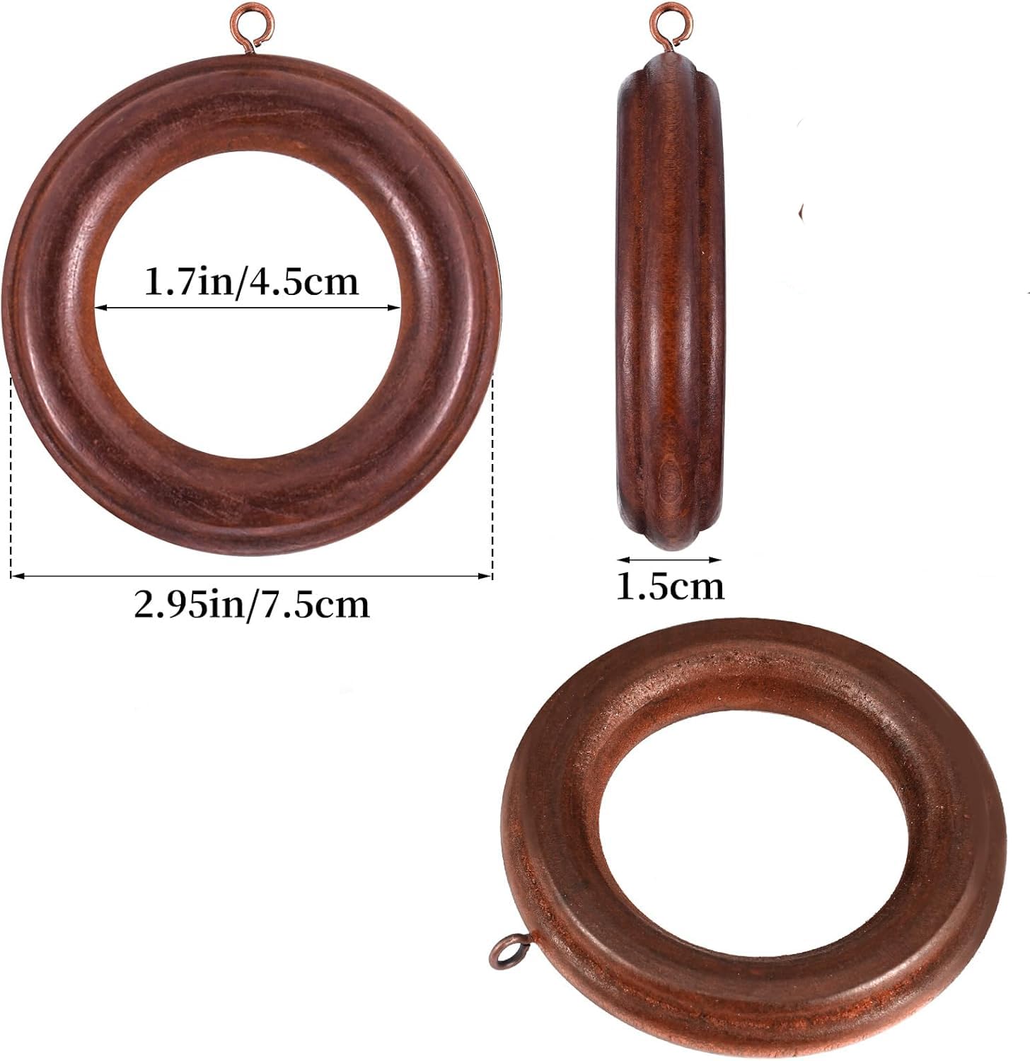 20 Pack Handmade Wooden Drapery Curtain Rod Rings 3 Inch Outer Diameter Retro Brown Farmhouse Beech Wood Vintage Look,1.8 Inch Interior Diameter for 1-1.5 Inch Curtain Rod Pole