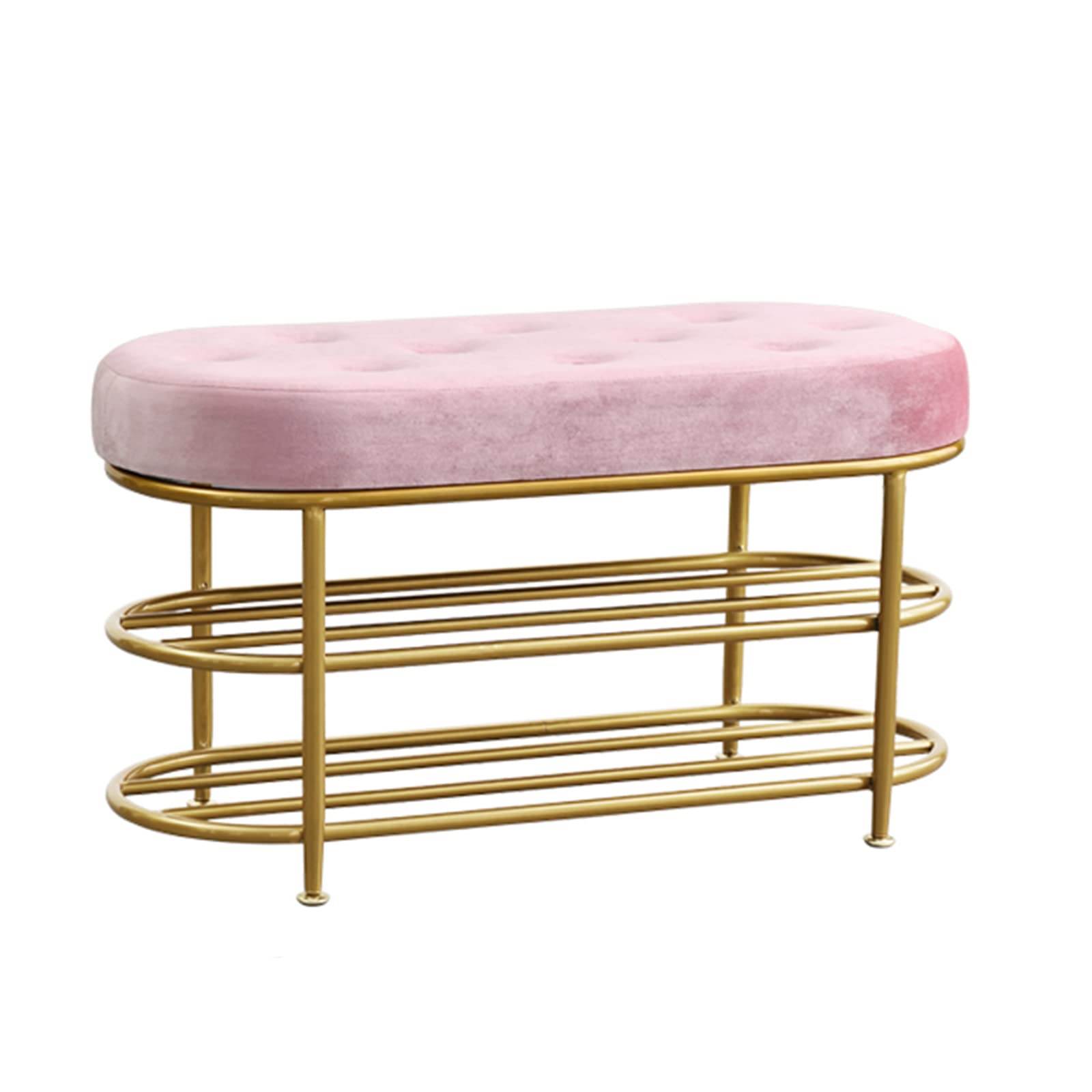 Tabouret en Velours Rose avec Boutons Capitonnés | Design Chic 60cm