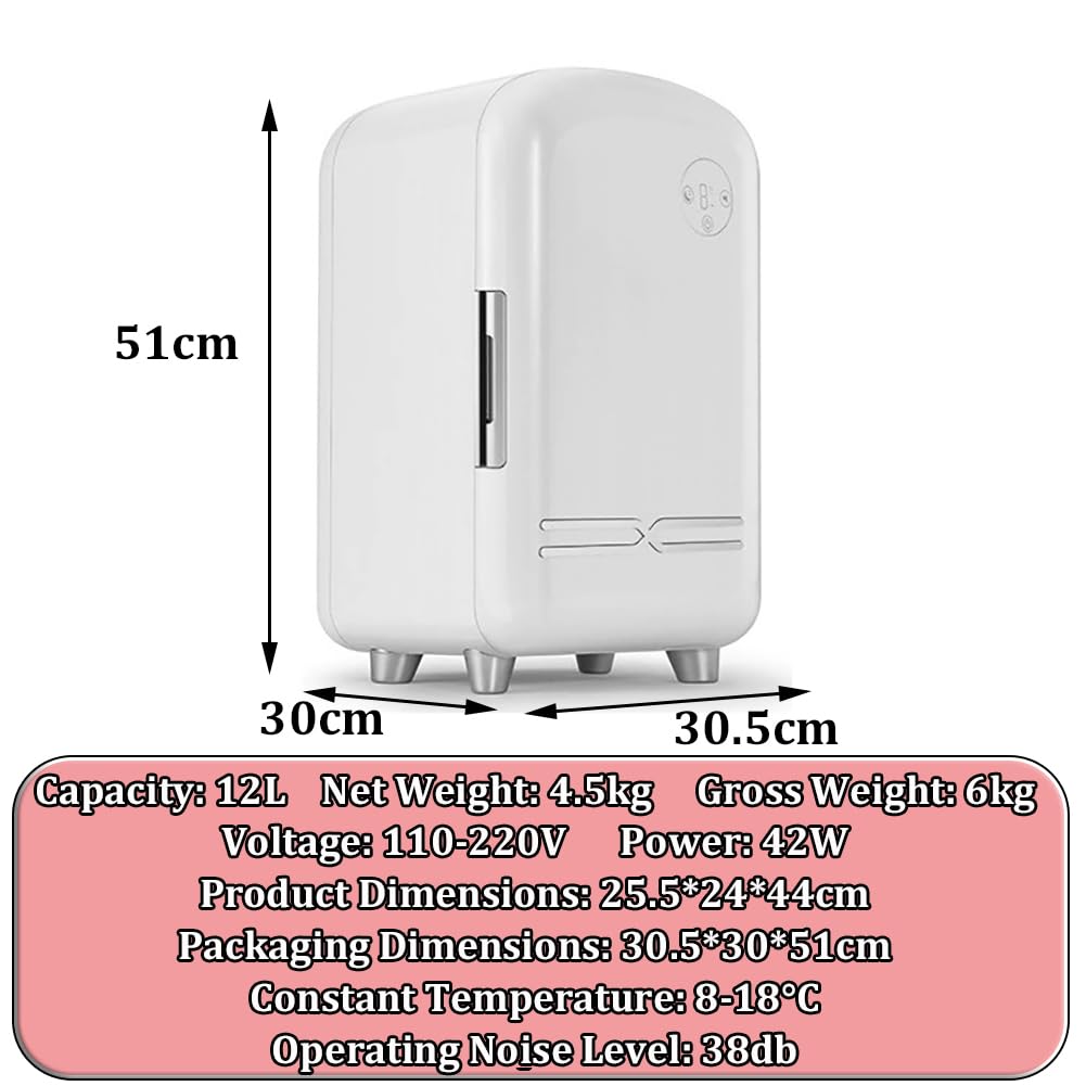 Mini Frigorifero Portatile per Cosmetici, Frigorifero per Cosmetici Domestici da 12 Litri, Temperatura Costante 8-18°C (46,4-64,4°F), Contenitore Caldo E Freddo da Tavolo,E