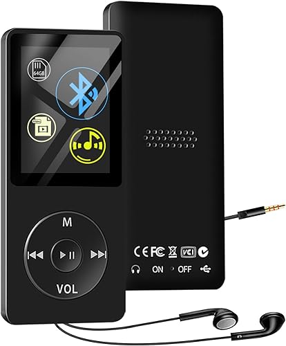 SKYBESS Reproductor MP3 de 64 GB con Bluetooth, reproductores de música MP3 de alta fidelidad portátiles sin pérdidas con altavoz HD, reproductor