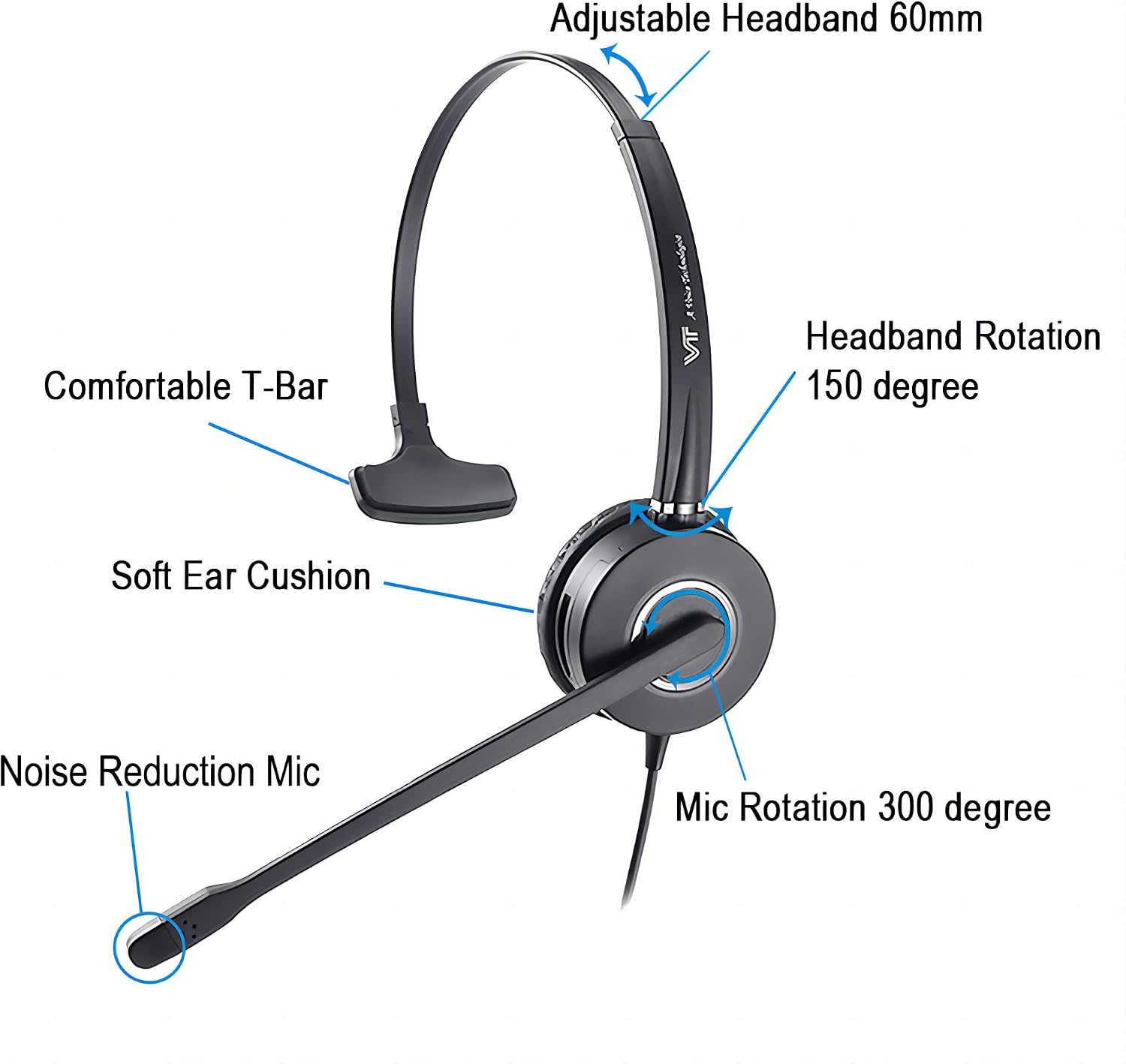 2.5mm Telephone Headset with Noise Cancelling Microphone, Office Headset Compatible with AT&T, Panasonic, Uniden, Cisco SPA, Grandstream Phones