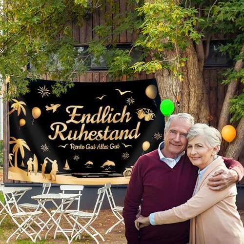 Endlich Ruhestand Deko Party Banner - 1 Stück Schwarz Gold Endlich Ruhestand Banner 100x150cm Renteneintritt Hintergrundstoff Für Männer Frauen Abschiedsfeier Rente Party Supplies