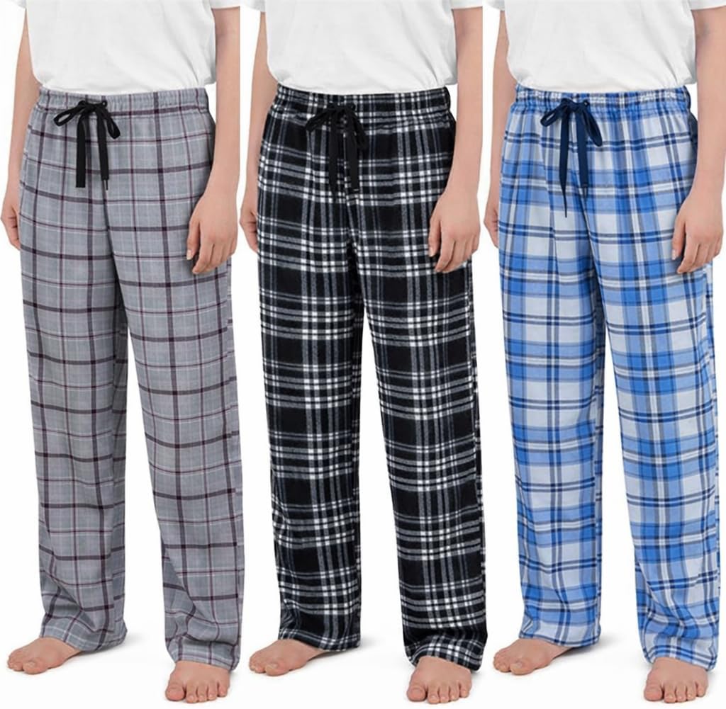US Angels 3-Pack Boys Pajama Pants - Soft Micro Fleece OR Jersey Knit PJ Bottoms for Kids - Boys Sleepwear, Size 7-20