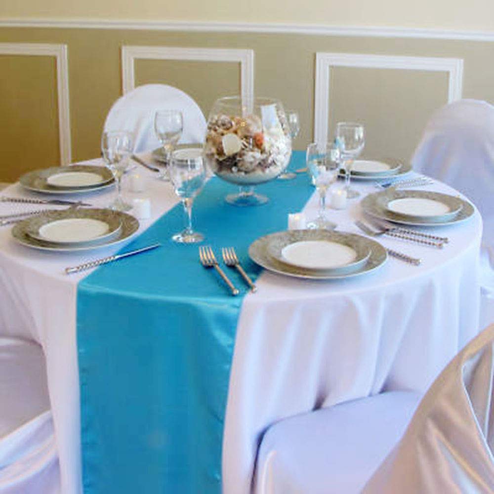 Axgo 12 x 108 inch Satin Table Runner for Wedding Banquet Decoration, Lake Blue