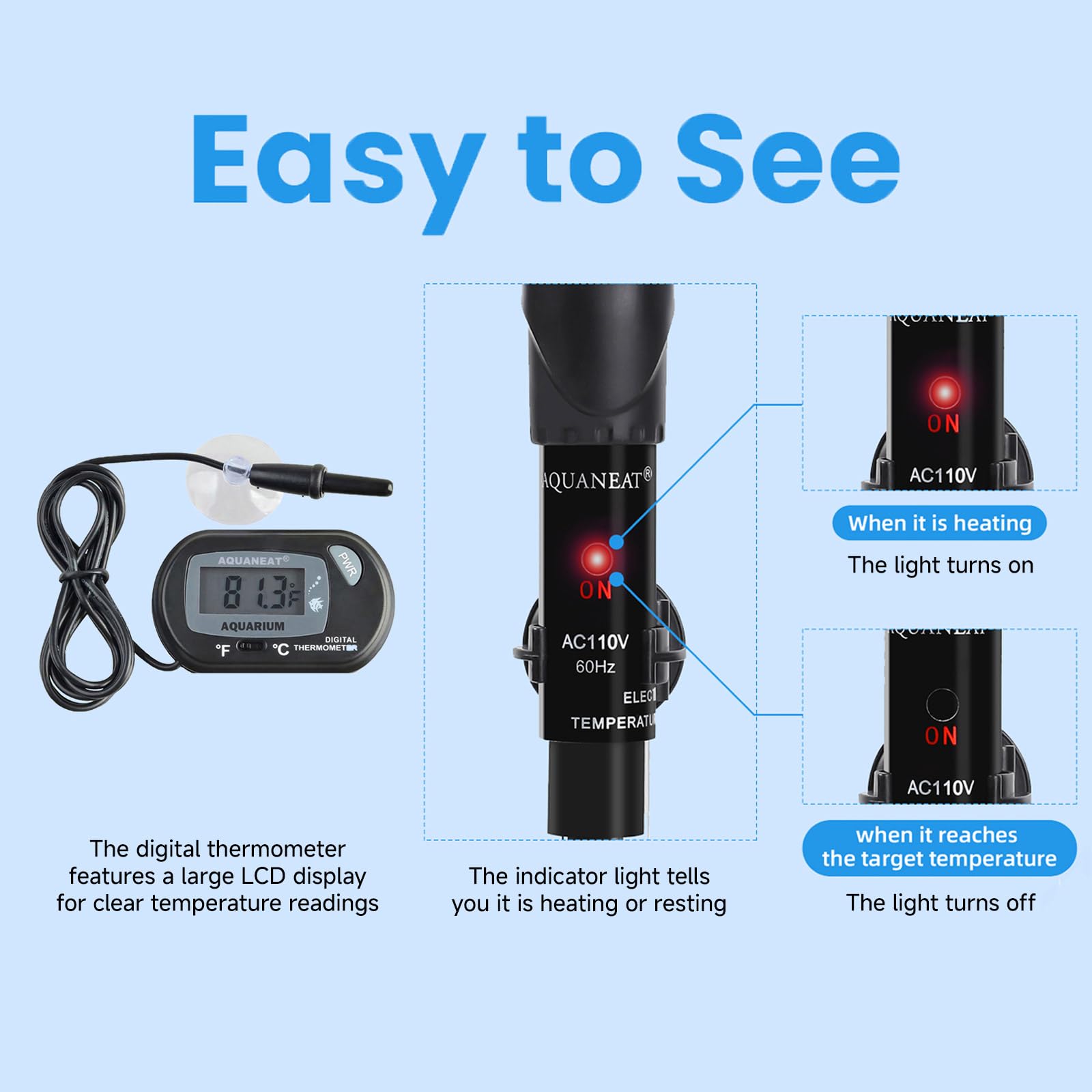 AQUANEAT Aquarium-Heizung, 300 W Fischtank-Heizung, einstellbares Unterwasser-Thermostat mit digitalem Thermometer