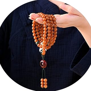Pulsera De Cuentas, Pulsera Elástica De Cuentas De Oración Mala, Raíz De Bodhi Amarilla 108 Collar Tibetano De Cuentas De Mala De Oración for Joyería De Yoga De Meditación Elástica Unisex(Color:A)