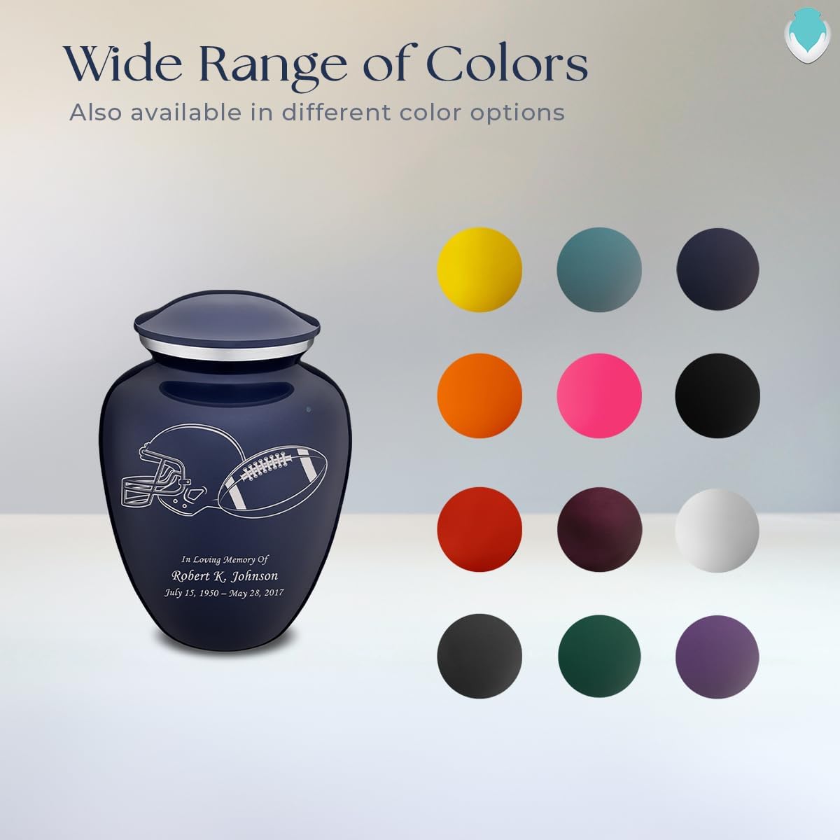 Geturns - Small Personalized Football Cremation Urns for Human Ashes I Cobalt Blue Funeral Urn for Men and Women I Holds up to 44 Cubic Inches
