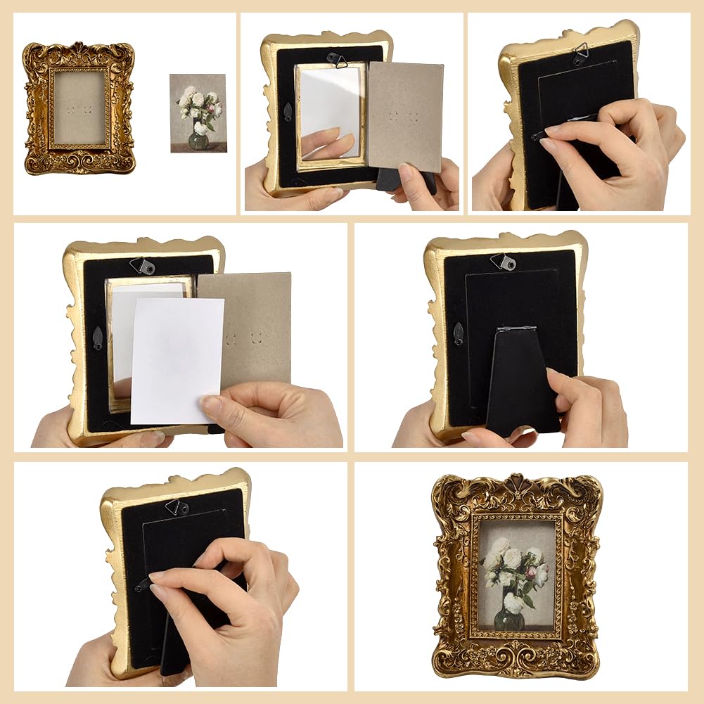 PH PandaHall 5 Stile Kleine Antike Bilderrahmen, Mini Harz Gold Winzige Bilderrahmen Verzierter Vintage Fotorahmen Mit Blumigen Relief Panel Für Zuhause Anzeige