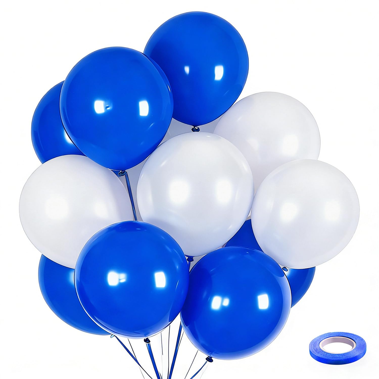 Photo 1 of 100pcs Royal Blue and White Latex Balloons 12 Inch w/Ribbon for Birthday Graduation Anniversary Wedding Bridal Shower Celebration Party Decorations Supplies