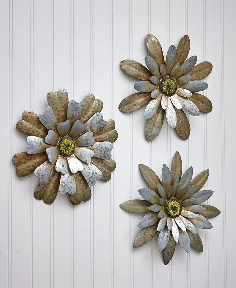 Amazon.com: Rustic Galvanized Metal Hanging Wall Flowers Decor - Set of ...