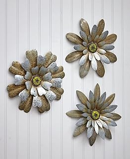 The Lakeside Collection Rustic Galvanized Metal Hanging Wall Flowers Decor - Set of 3 - Distressed Finish