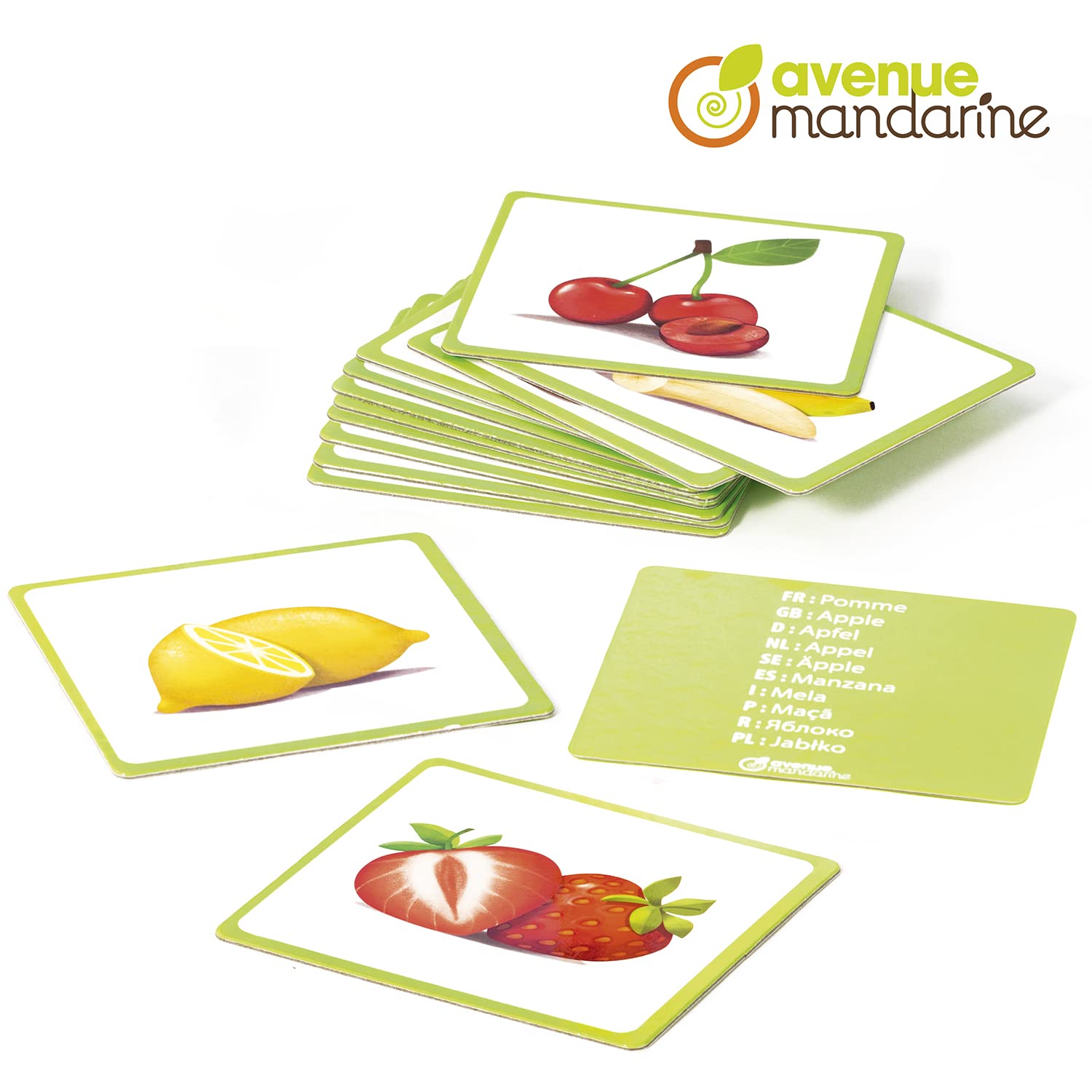 Avenue Mandarine, Ref JE509C, Multilingual Picture Cards, Fruits, Features 10 European Languages, 24 Beautiful Illustrations - Image 2