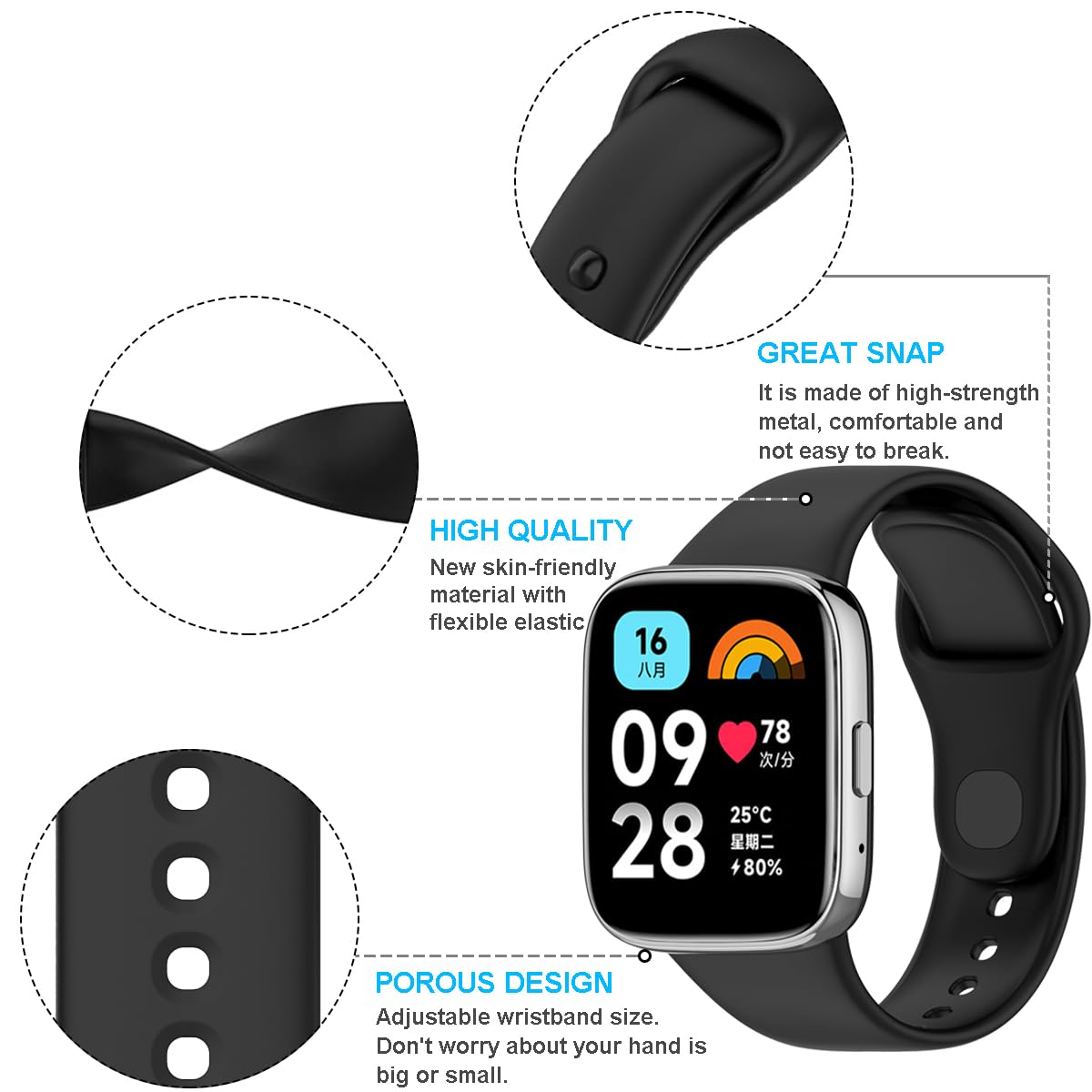 Pulseras Deportivas de Colores Compatibles con Redmi Watch 3 Active, Suaves y Transpirables Liberación Rápida (6 Piezas)