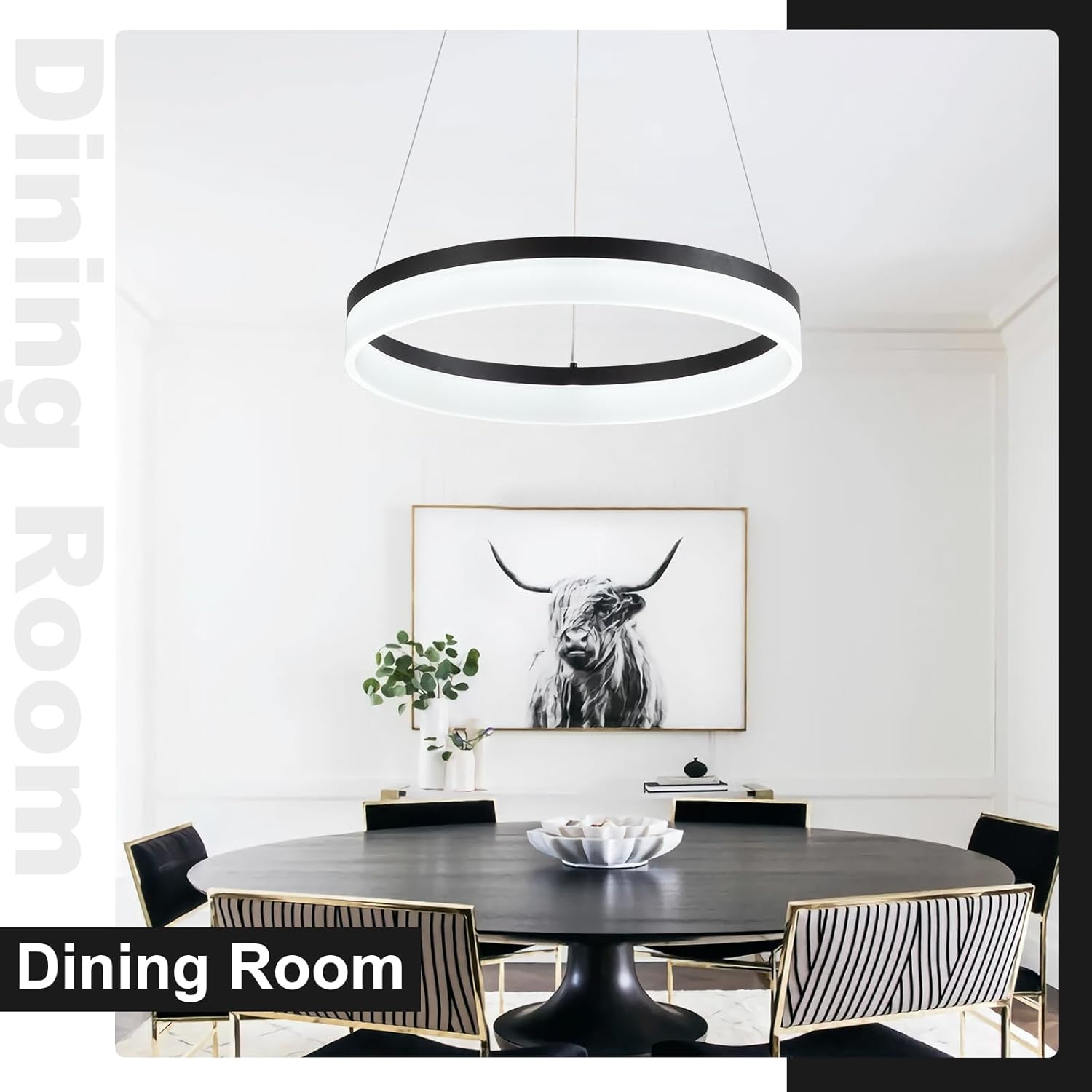 Buccleuch Modern LED Chandelier - Dimmable 19.7" Black Round Pendant Light, Height Adjustable UL-Certified Ceiling Light for Dining Room, Kitchen Island, Living Room, Bedroom, Foyer, 6500K