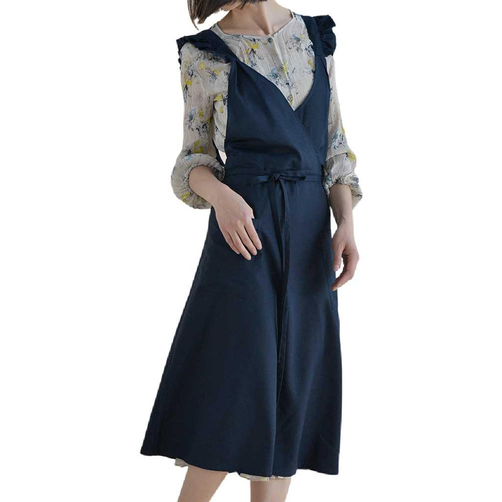 Tablier cuisine femme style coréen coton bretelles croisées avec poches
