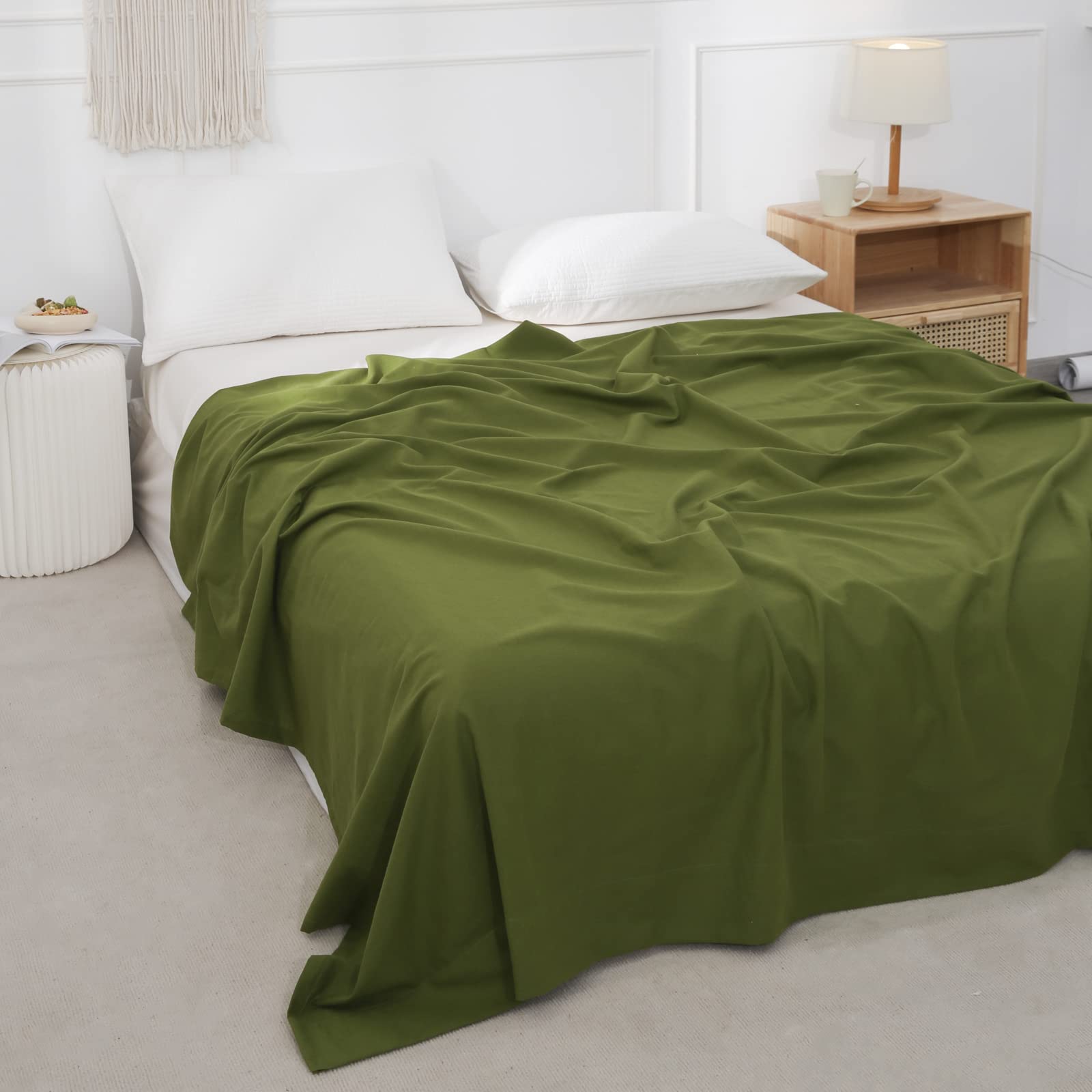 BISELINA Linen Sheet French Flax Flat Sheet Only 55% Euro Linen 45% Cotton Basic Style Solid Color Soft Breathable Farmhouse Top Sheet 1-Piece (King,