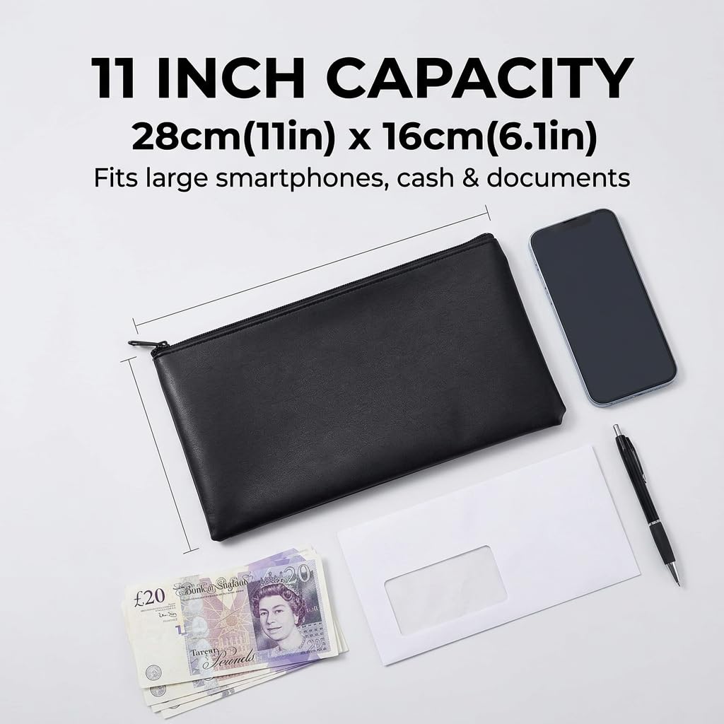 Cartera para documentos Piel sintética negra 28 x 15,5 cm con cremallera