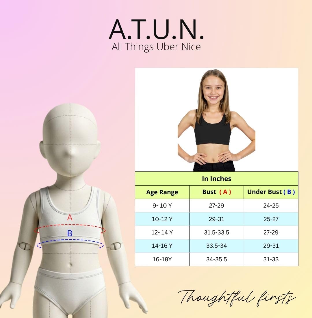 A.T.U.N. (ALL THINGS UBER NICE) Reggiseno sportivo per ragazze in cotone per adolescenti e adolescenti (confezione da 3) | Maglietta non imbottita per principianti | Comodo reggiseno per allenamento