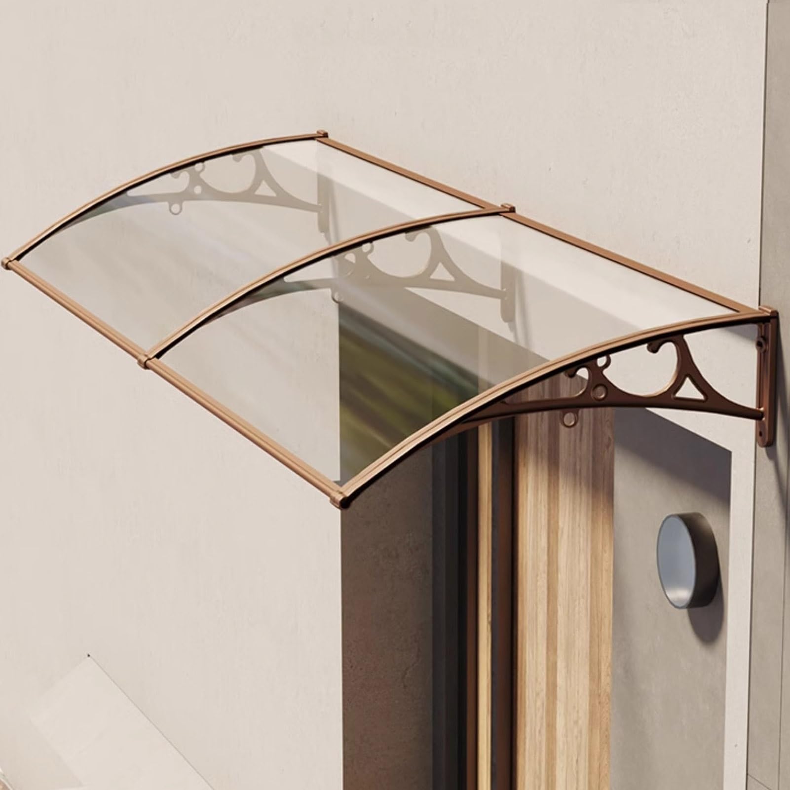 Exterior Marquesina, Marquesina Toldo, Entrada Toldo, Policarbonato Placas Transparente, Marquesinas con Soporte De Aluminio, Marquesinas con Soporte Marrón(120x160cm/47.2x62.9in)