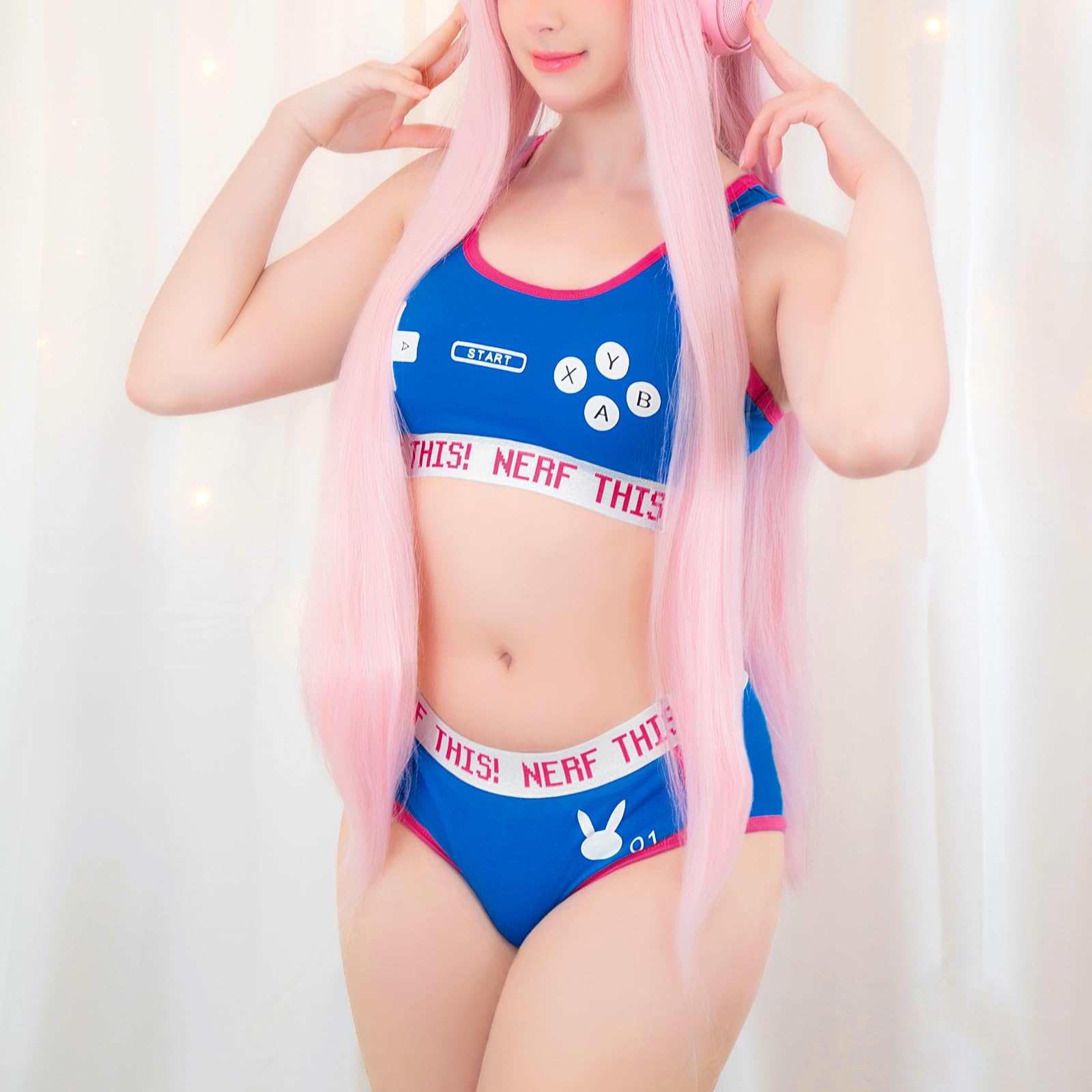 Littleforbig Women Cotton Camisole and Panties Sports Loungewear Bralette Set - Bunnywatch