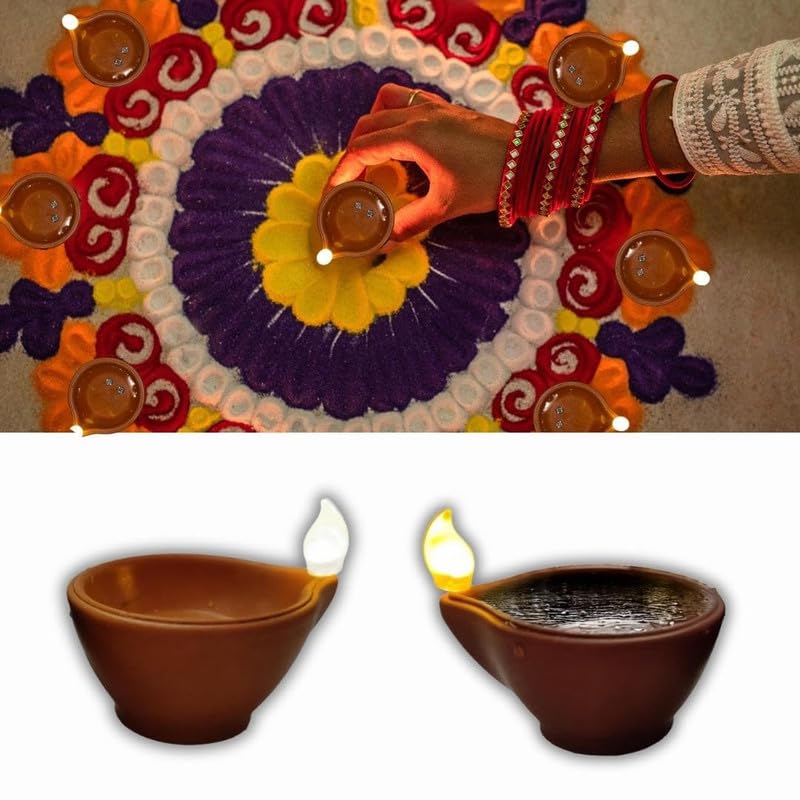 LED Water Sensor Diya Lights Flameless, Smokeless Battery-Operated Diyas for Home Decor Festivals, Diwali, New Years, Home, Office, Ambient LightingPk of-18Set-picture-30