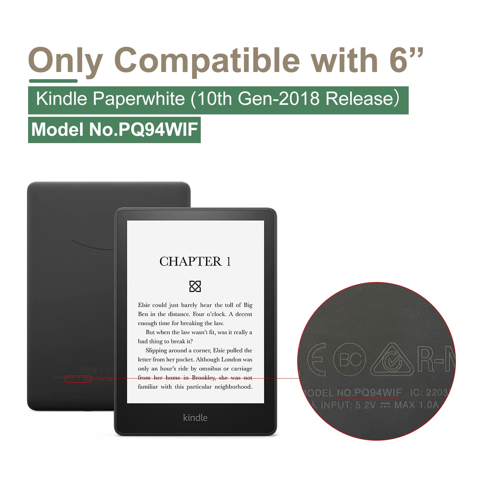 Custodia con cinturino da polso per Kindle Paperwhite da 6 pollici (10a generazione-2018, modello n. PQ94WIF), custodia in pelle PU Lihght e retro rigido trasparente, con funzione sleep/wake
