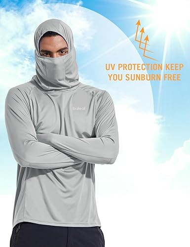 Miniatura 4 de baleaf Camiseta de protección solar con capucha para hombre UPF 50+ de manga larga UV SPF con máscara de protección contra erupciones para pesca