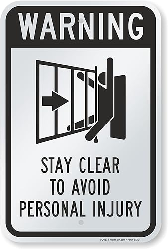 SmartSign Letrero de metal de advertencia para puerta de 18 x 12 pulgadas, con texto en inglés "Warning - Stay Clear To Avoid Personal Injury",