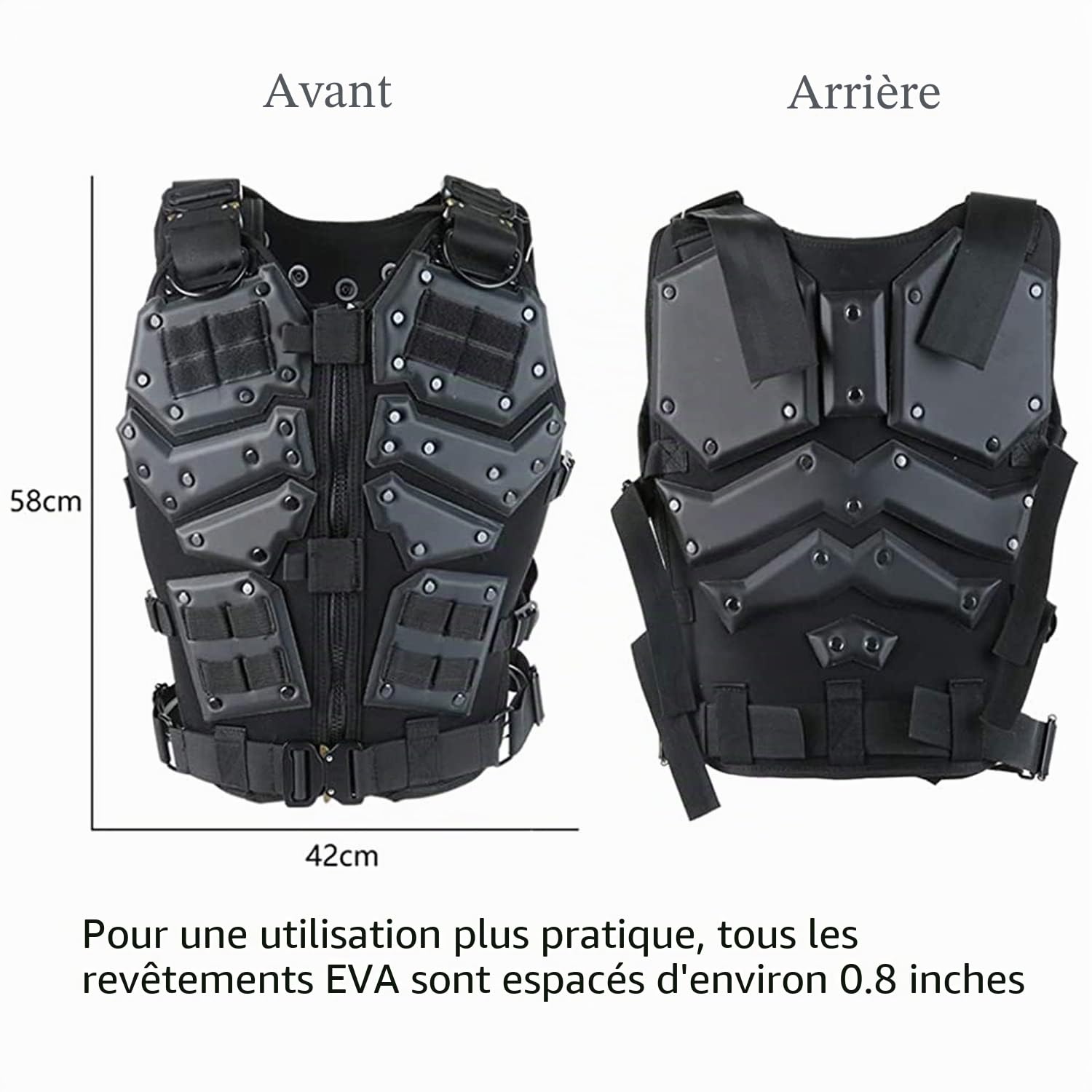 Zhongren Gilet tactique pour airsoft - Protection de poitrine réglable - Pour paintball, cosplay, film, jeux militaires, moto, entraînement en plein air Taille S-XL Pour adulte homme et femme, Noir