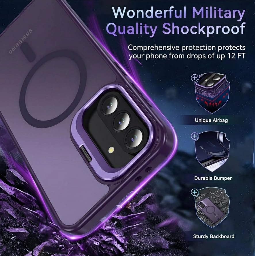 Image of DIZORO Samsung Galaxy A57 Case Compatible with Wireless Charging, with Camera Stand, Military Grade Drop Tested,Translucent Hard Back Soft Edge Back Cover - Deep