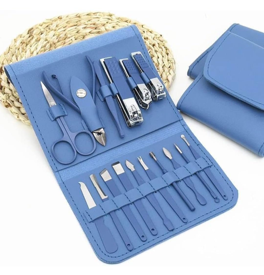 16-in-1 Professional Manicure Pedicure Set – Nail Clippers, Scissors, Cuticle Trimmer & Grooming Kit with PU Leather Travel Case Multicolor