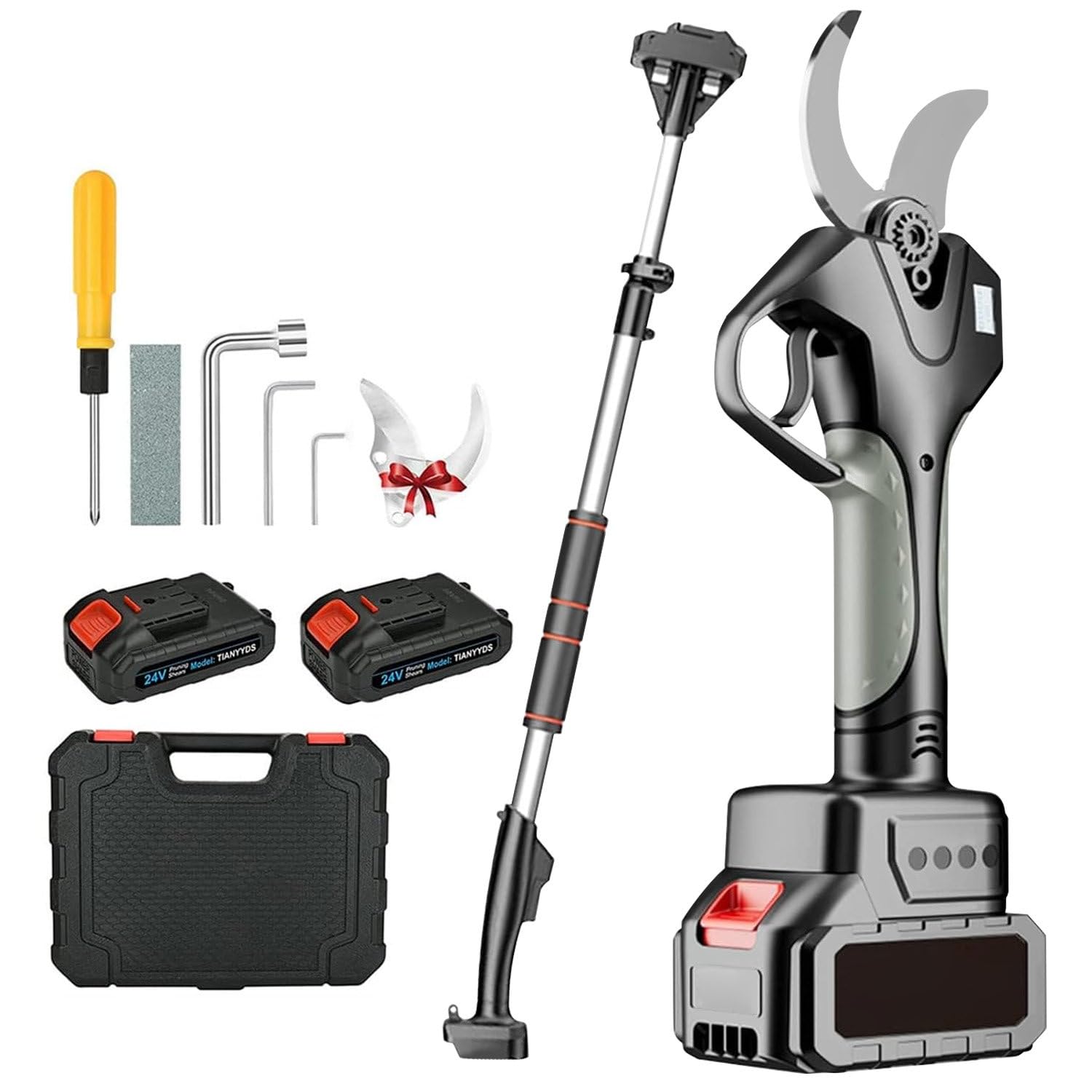 Tijeras De Podar Eléctricas, Tijeras De Podar Telescópicas Inalámbricas De 2.1M, Tijeras De Podar Con 2×4.5Ah Batería, Diámetro De Corte De 50mm, Tijeras De Ramas Para Jardinería
