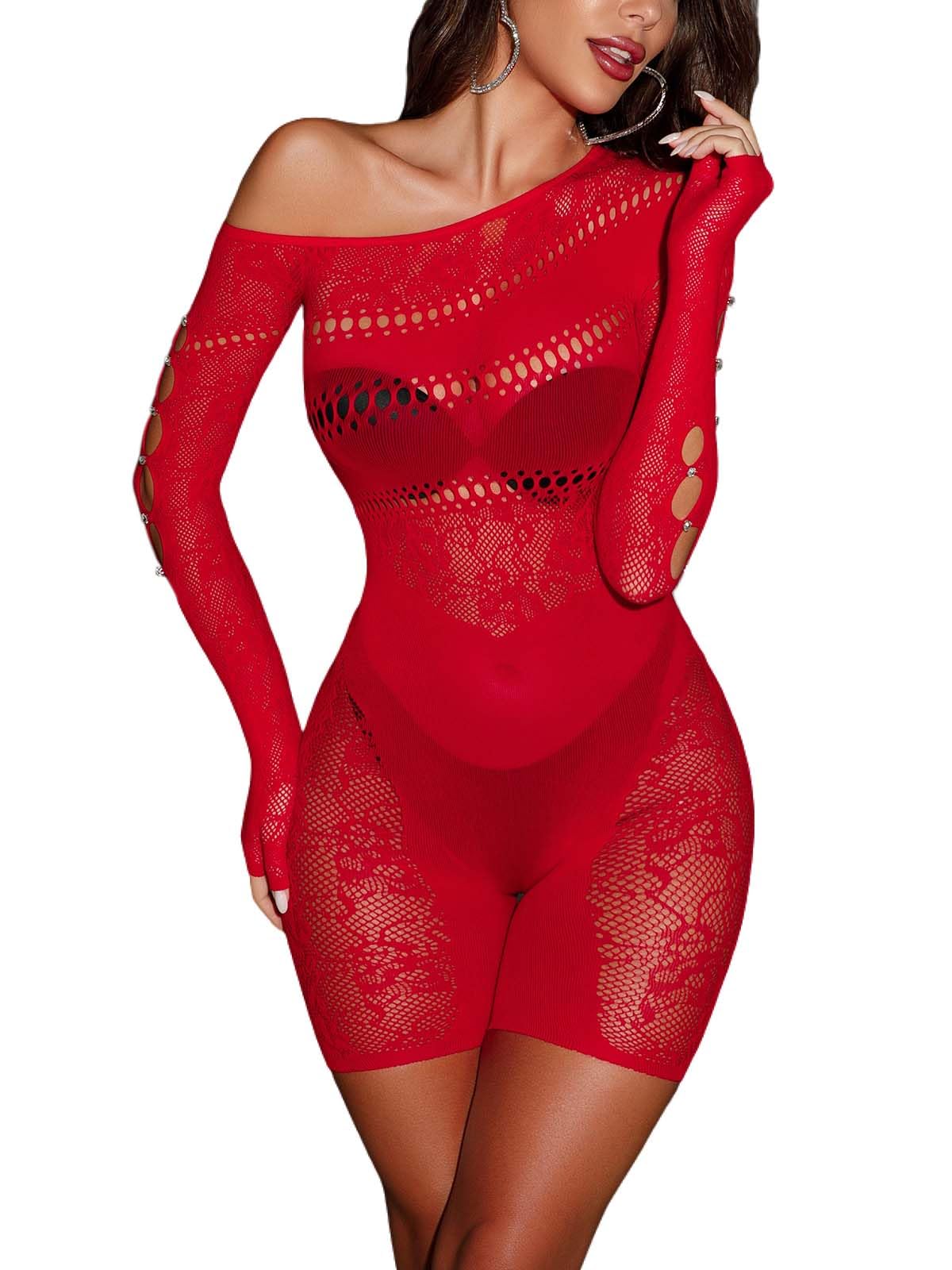 Enterizo sexy de encaje y manga larga transparente para lucir espectacular en eventos de noche 6