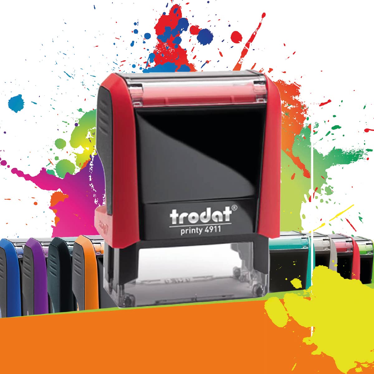 Trodat Printy 4911 - Professional Self-Inking Stamp with 3 Customizable Lines – Text Plate 38 x 14 mm Included (Red)
